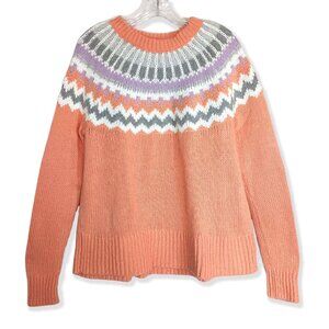 LOFT Peach Grey & White Fair Isle Wool Blend Sweater, Size M